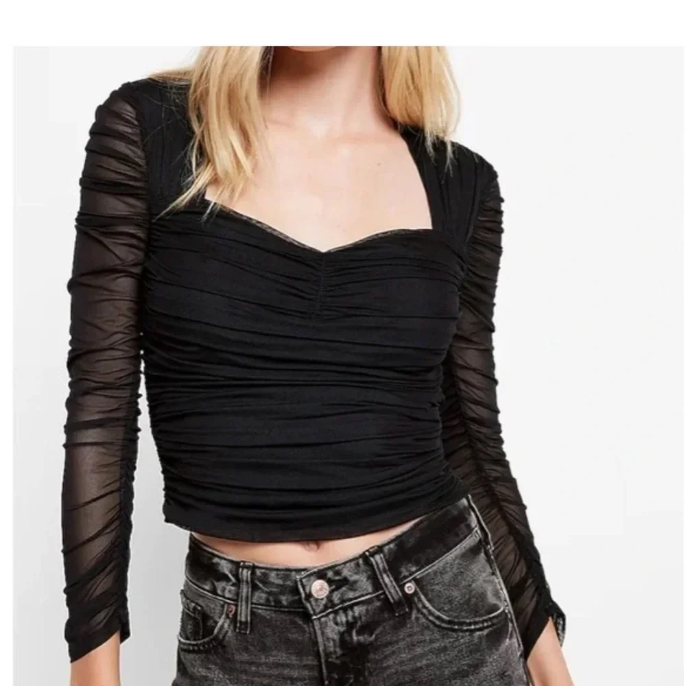 EXPRESS Body Contour Black Mesh Crop Sweetheart Neckline Top -- Size Large EUC!